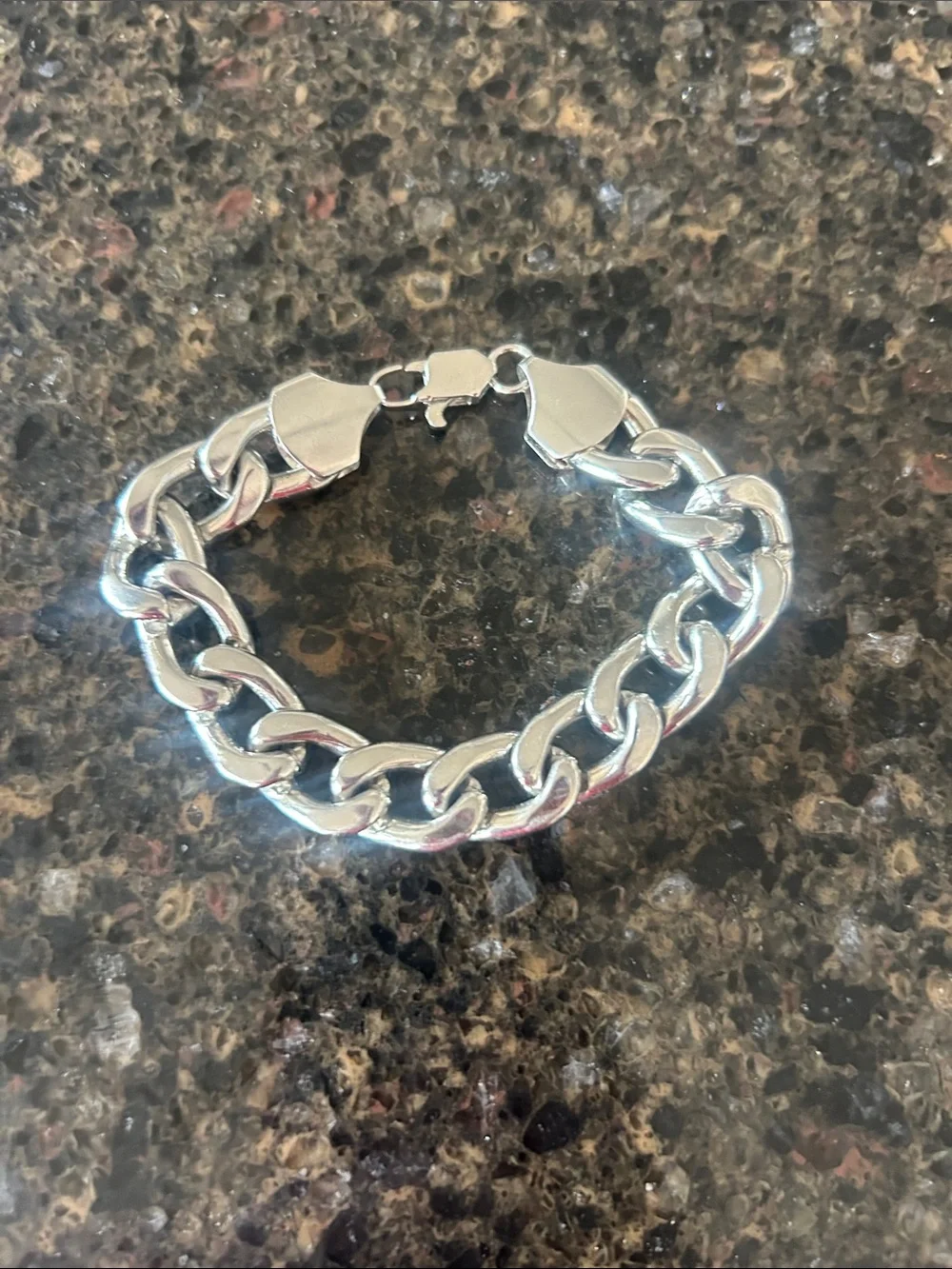 Polished Silver-Tone Cuban Link Bracelet for Men